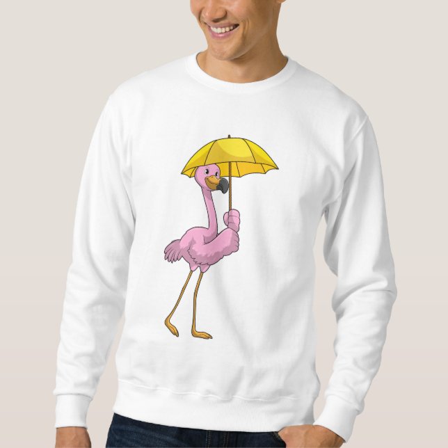 Flamingo at Rining with Parbrella Lång Ärmad Tröja (Framsida)