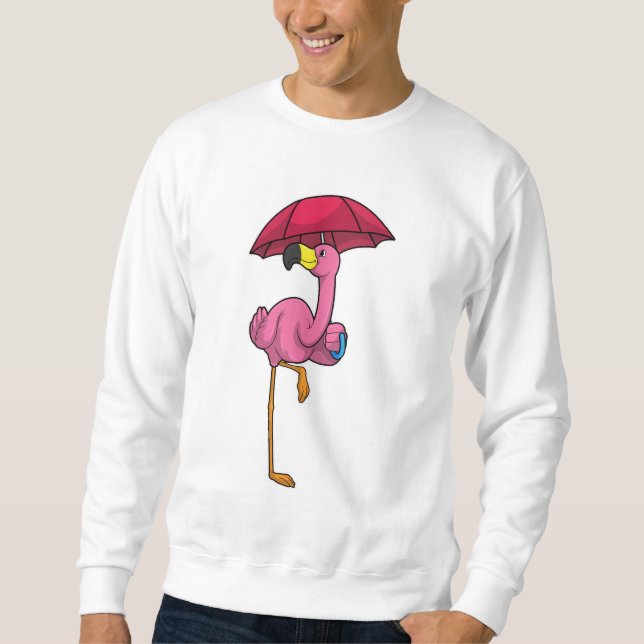 Flamingo at Rining with Parbrella Lång Ärmad Tröja (Framsida)