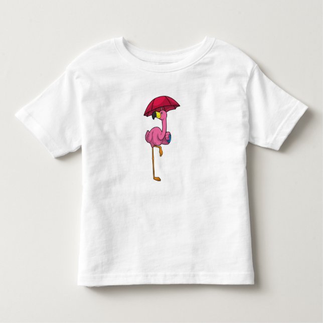 Flamingo at Rining with Parbrella T Shirt (Framsida)