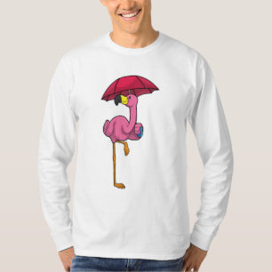 Flamingo at Rining with Parbrella T Shirt