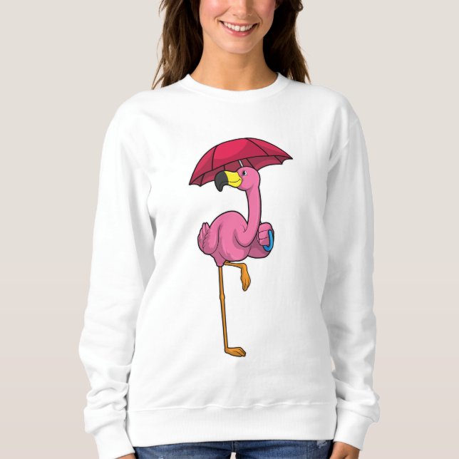 Flamingo at Rining with Parbrella T Shirt (Framsida)