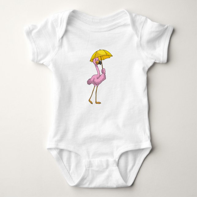 Flamingo at Rining with Parbrella T Shirt (Framsida)