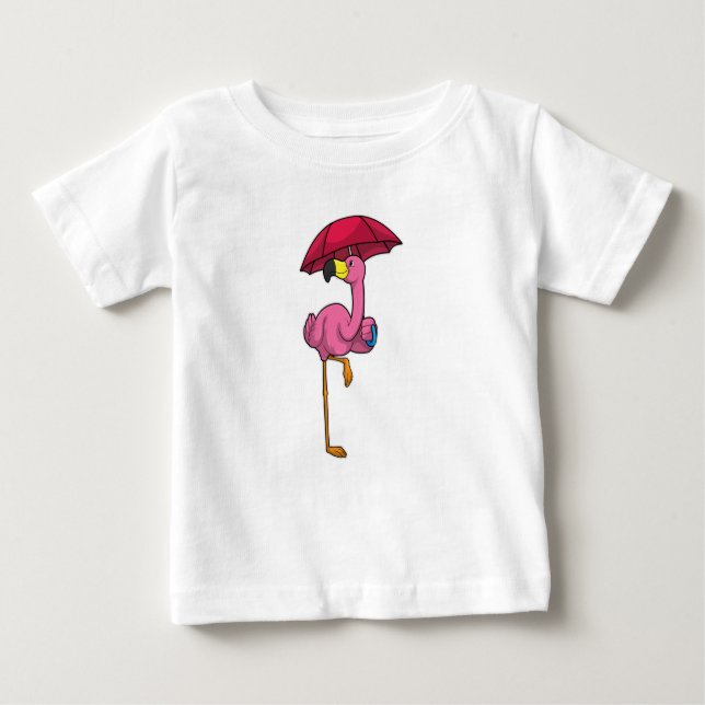 Flamingo at Rining with Parbrella T Shirt (Framsida)