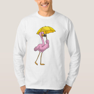 Flamingo at Rining with Parbrella T Shirt