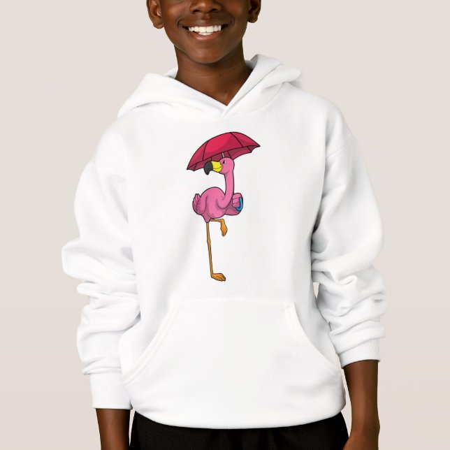 Flamingo at Rining with Parbrella T Shirt (Framsida)