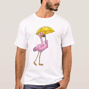Flamingo at Rining with Parbrella T Shirt