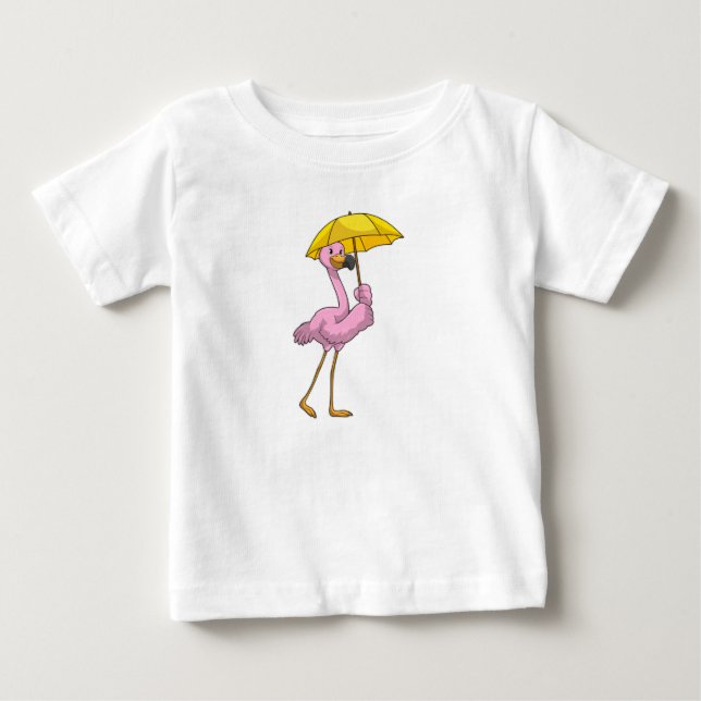 Flamingo at Rining with Parbrella T Shirt (Framsida)