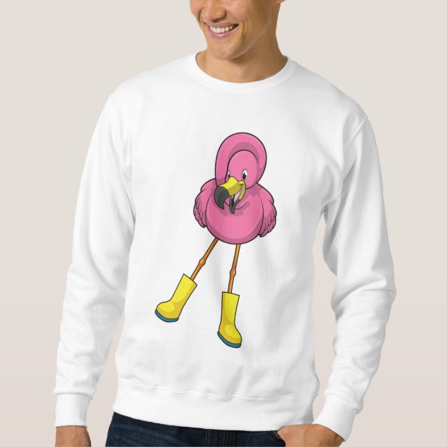 Flamingo at Rining with Rubber boots Lång Ärmad Tröja (Framsida)