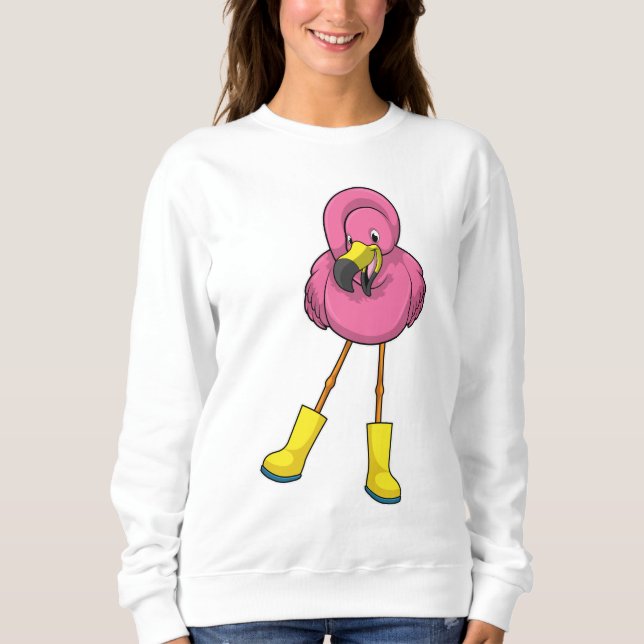 Flamingo at Rining with Rubber boots T Shirt (Framsida)