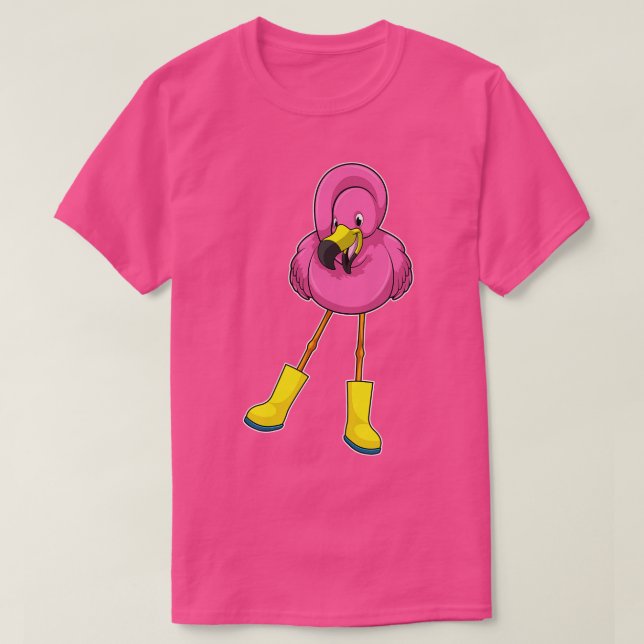 Flamingo at Rining with Rubber boots T Shirt (Design framsida)