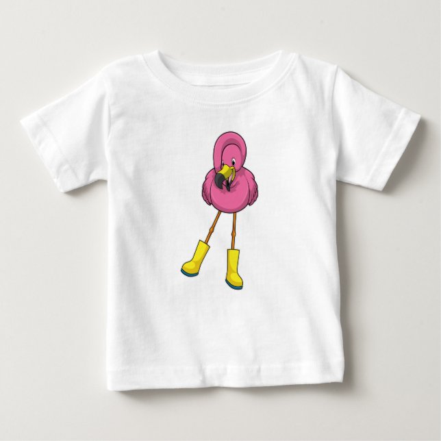 Flamingo at Rining with Rubber boots T Shirt (Framsida)