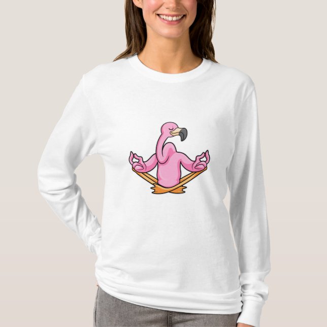 Flamingo at Yoga i Kor-legged T Shirt (Framsida)