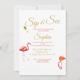 Flamingo Baby blue Rand Sip och se Inbjudningar