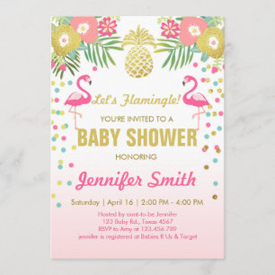 Flamingo Baby dusch-inbjudan Tropical Inbjudningar