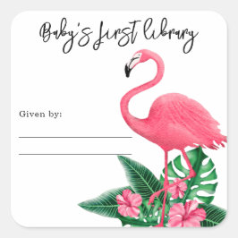Flamingo - baby första bibliotek fyrkantigt klistermärke