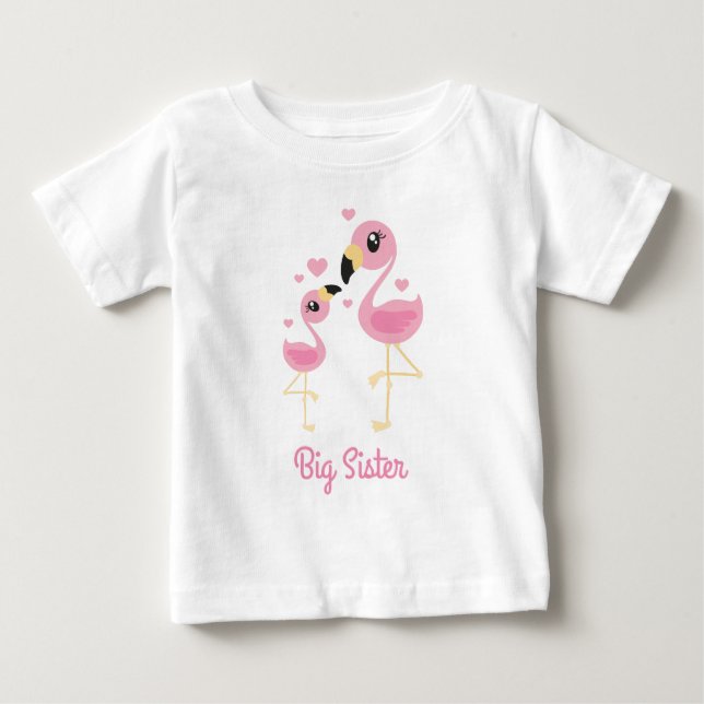 Flamingo Baby Shower Cute Tropical Big Sister T Shirt (Framsida)