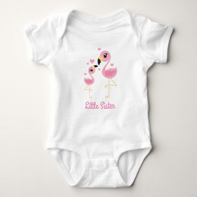 Flamingo Baby Shower Cute Tropical Little Sister T Shirt (Framsida)