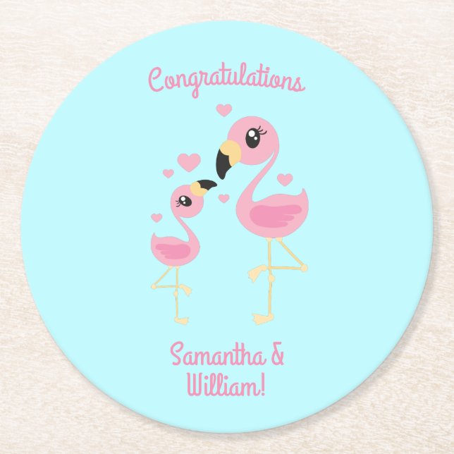 Flamingo Baby Shower Cute Tropical Underlägg Papper Rund (Framsidan)