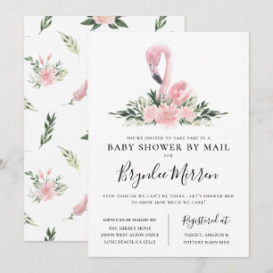 Flamingo Baby Shower för tropisk Blommigt efter e- Inbjudningar