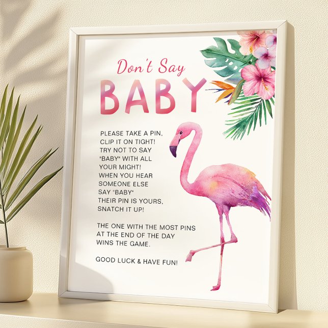 Flamingo Baby Shower Game Sign - Säg inte Baby (Don't Say Baby - Baby Shower Activity)
