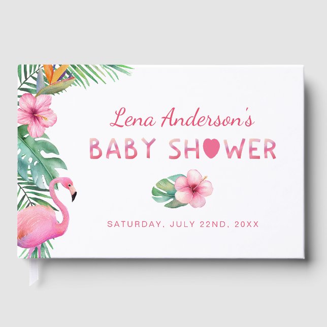 Flamingo Baby Shower Guest Bok for Girl (Framsida)