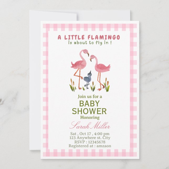 Flamingo baby shower inbjudan (Framsida)