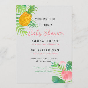 Flamingo Baby Shower-inbjudan för tropisk ananas Inbjudningar