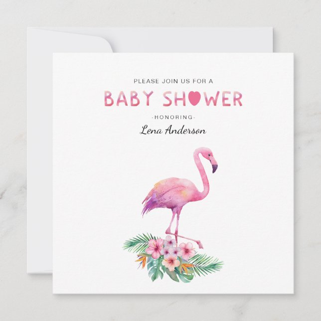 Flamingo Baby Shower Inbjudan med enkel vattenfärg (Framsida)