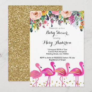 Flamingo Baby Shower-inbjudan, Rosa Inbjudningar