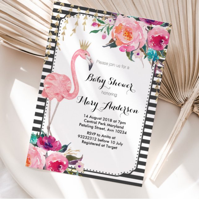 Flamingo Baby Shower-inbjudan svart vitt Inbjudningar (Skapare uppladdad)