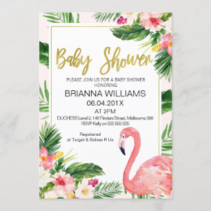 Flamingo Baby Shower-inbjudan till Tropical Blommi Inbjudningar
