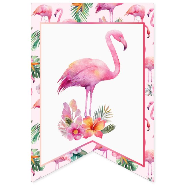 Flamingo Baby Shower Rosa Tropical Welcome Vimplar (Första flaggan)