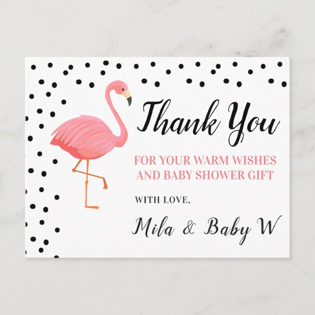 Flamingo Baby Shower-Tack-vykort Vykort (Framsida)