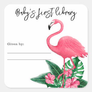 Flamingo - baby's första bibliotek fyrkantigt klistermärke