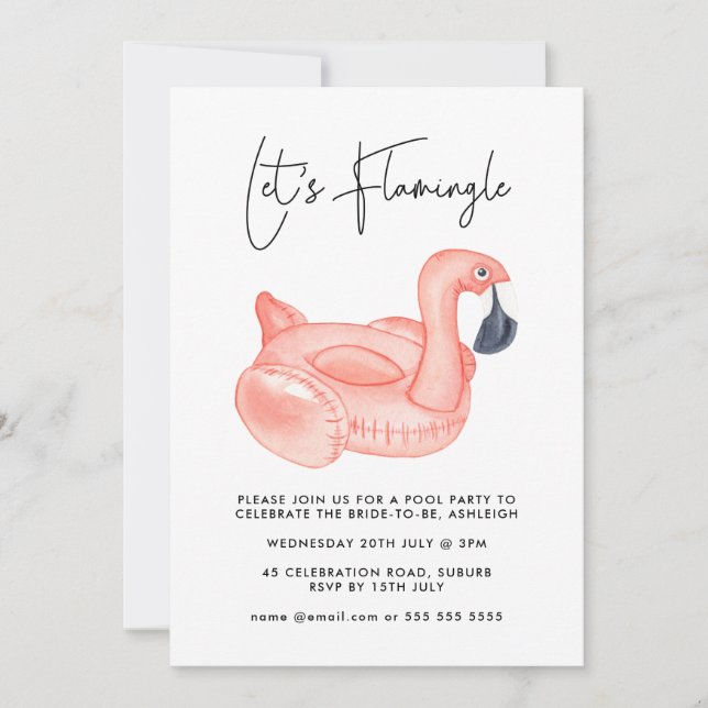 Flamingo Bachelorette Bassäng Party Inbjudningar (Framsida)