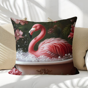 Flamingo Badkar Blommig Tropisk Konst Kudde