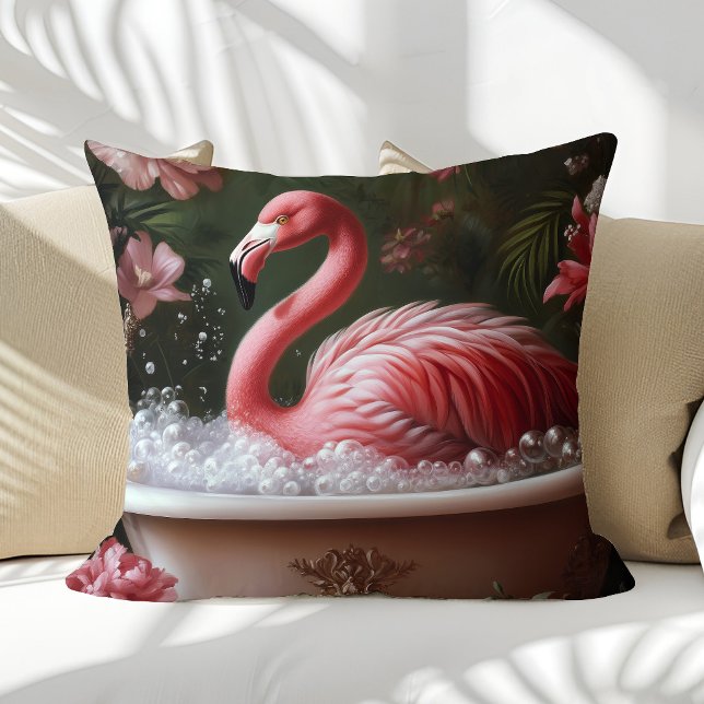 Flamingo Badkar Blommig Tropisk Konst Kudde (Skapare uppladdad)