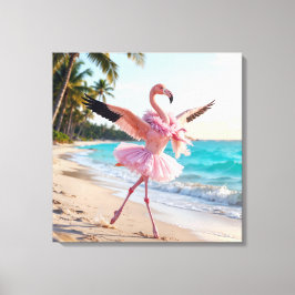 Flamingo Ballerina In a Pink Tutu On the Beach Canvastryck