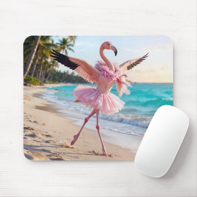 Flamingo Ballerina In a Pink Tutu On the Beach Musmatta (Med mus)
