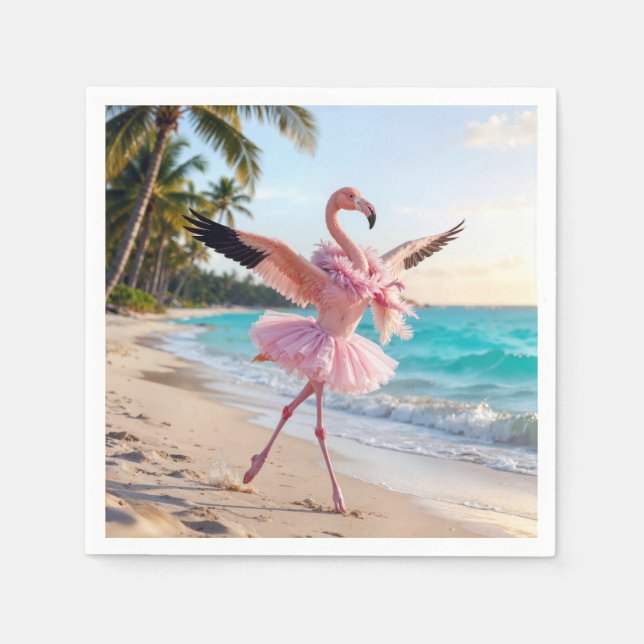 Flamingo Ballerina In a Pink Tutu On the Beach Pappersservett (Framsidan)