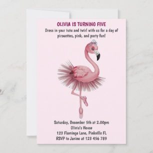 Flamingo Ballet Dancer Birthday Inbjudningar