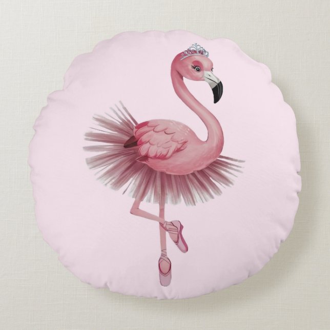 Flamingo Ballet Dancer Rund Kudde (Framsidan)