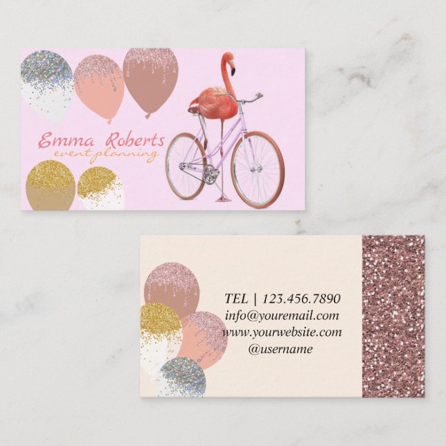 Flamingo Balloons Modern Event Planing Business C Visitkort (Fram/baksida)