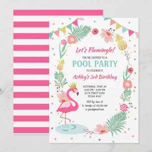Flamingo Bassäng bjudande till Tropiska födelsedag Inbjudningar