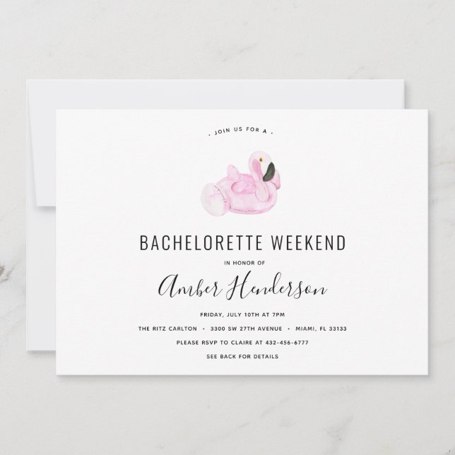 Flamingo Bassäng Flyter Bachelorette Itinerary Inbjudningar (Framsida)
