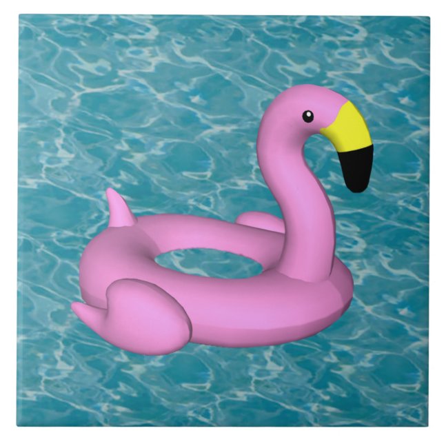 Flamingo bassäng leksak om turkos vatten kakelplatta (Framsidan)