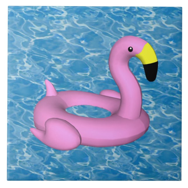 Flamingo bassäng leksak på blå vatten kakelplatta (Framsidan)