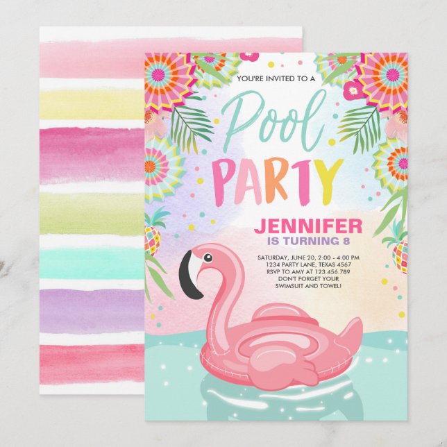Flamingo Bassäng-partiets inbjudan Tropical Bassän (Fram/baksida)