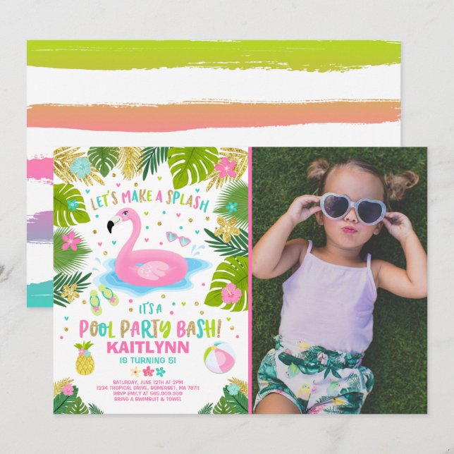 Flamingo Bassäng-partiets inbjudan Tropical Flamin (Fram/baksida)