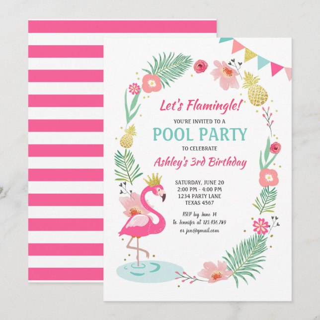 Flamingo Bassäng-partiets inbjudan Tropisk födelse (Fram/baksida)